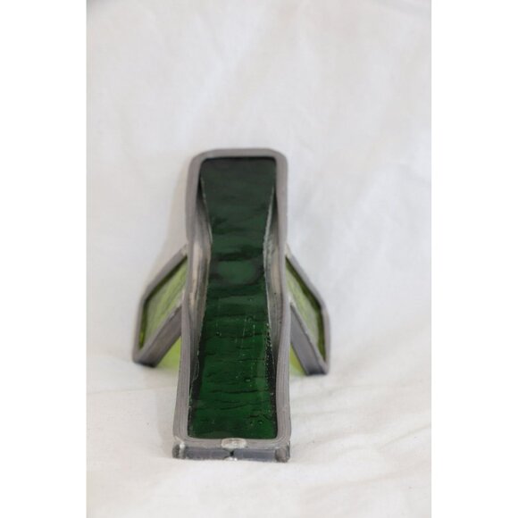 Vintage Stained Glass Crucifix Celtic Cross Handmade Dark Green & Light Green - Picture 2 of 10